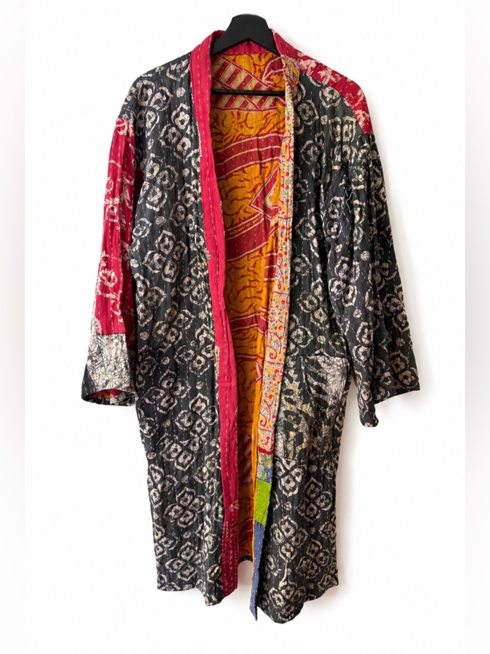 Reversible Kantha Kimono Jacket Organic Cotton Handmade Patchwork Quilted Jacket - Picture 3 of 4